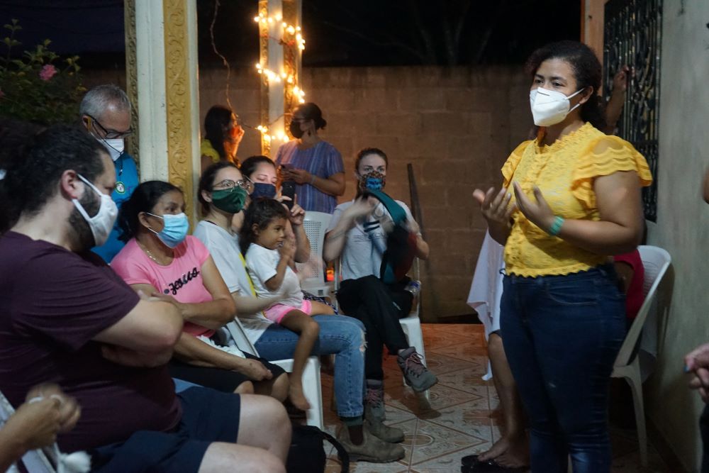 Juana Zúniga, community leader and life partner of José Abelino Cedillo, one of the Guapinol 8, speaks before a SHARE delegation, friends and family about mining of the river and hardships of her partner's detainment. (SHARE Foundation/Mark Coplan)