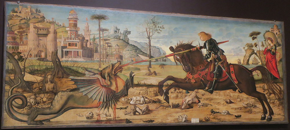 "St. George and the Dragon" (circa 1504-1507) by Vittore Carpaccio. Scuola Dalmata dei Santi Giorgio e Trifone, Venice. (Photo by Menachem Wecker)