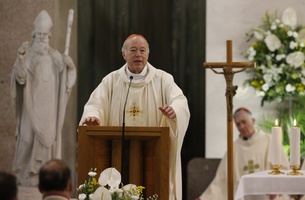 Cardinal Robert McElroy of San Diego gives the homily as he celebrates a Mass of thanksgiving at St. Patrick's Church in Rome in this Aug. 28, 2022, file photo. (CNS photo/Paul Haring)