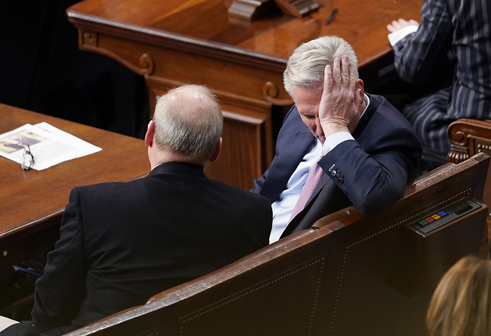Rep. Kevin McCarthy, R-Calif., sits after the 13th round of voting for speaker in the House chamber as the House meets for the fourth day to elect a speaker and convene the 118th Congress Jan. 6 in Washington. (AP photo/Andrew Harnik)