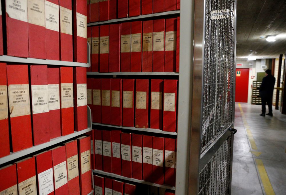 Materials from the pontificate of Pope Pius XII are pictured in the Vatican Apostolic Archives in this Feb. 27, 2020, file photo. The Vatican announced in June 2022 it will publish online documentation detailing Jewish people's petitions for help to Pope Pius XII during World War II. (CNS/Paul Haring)