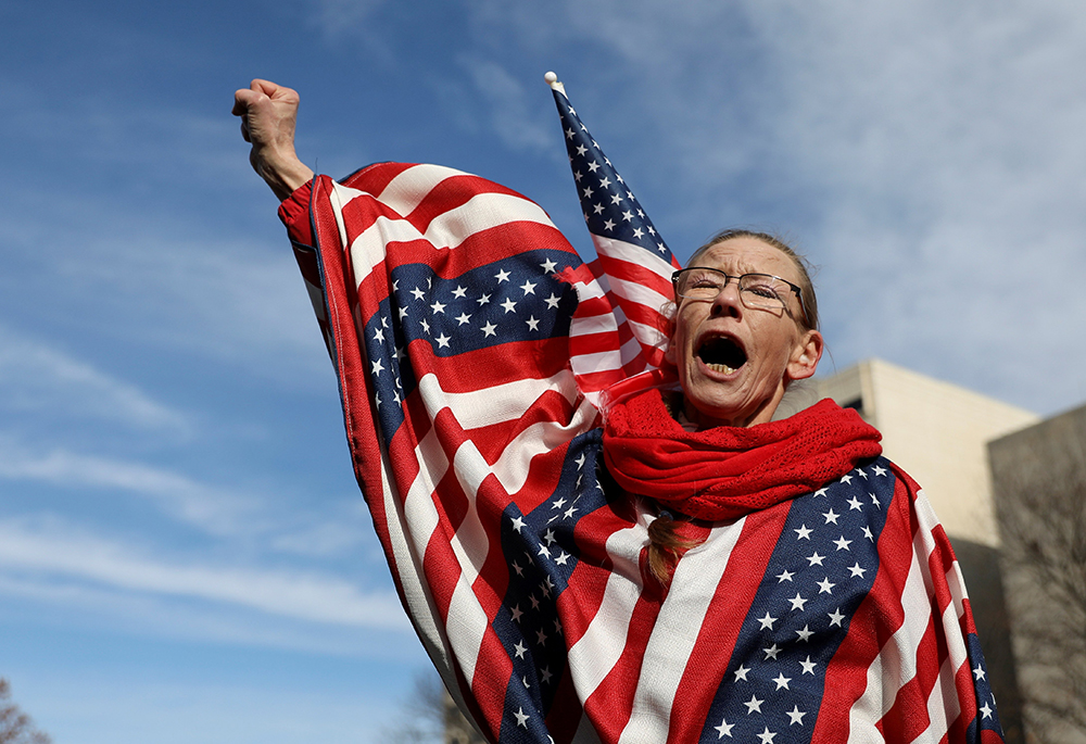 A supporter of President Donald Trump participates in a "Stop the Steal" protest in Lansing, Michigan, Nov. 14, 2020, after the presidential election was called by the media for Democrat Joe Biden a week earlier. (CNS/Reuters/Emily Elconin)