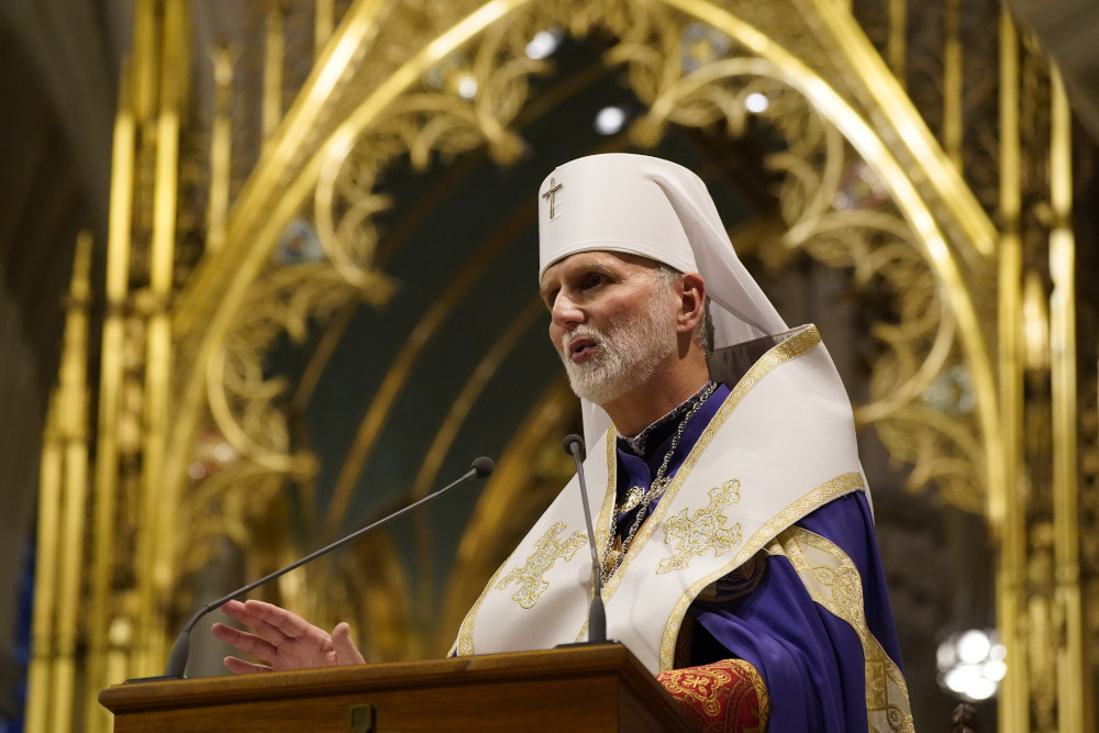 Metropolitan Archbishop Borys A. Gudziak of the Ukrainian Catholic Archeparchy of Philadelphia speaks at St. Patrick's Cathedral in New York City Nov. 18, 2023, during a prayer service marking the 90th anniversary of the Holodomor, a famine engineered by Soviet dictator Josef Stalin that led to the deaths of millions of Ukrainians. (OSV News photo/Gregory A. Shemitz)