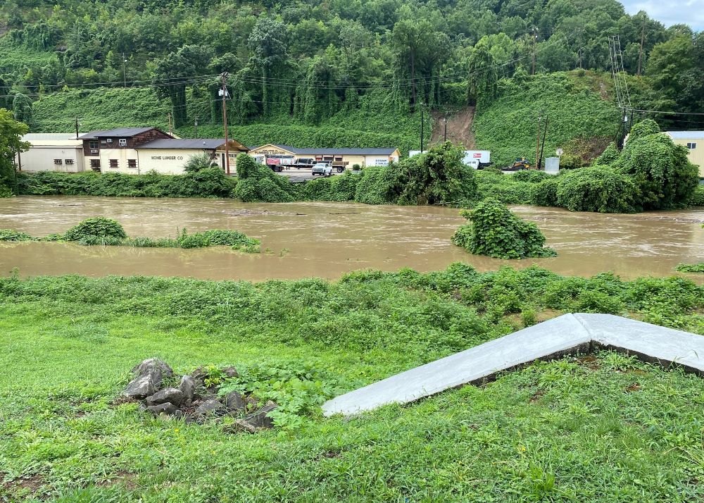Raging floodwaters are seen in Hazard, Kentucky, July 28, 2022.