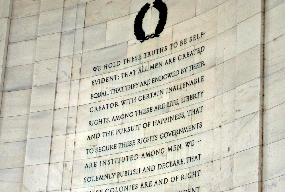 The words of the Declaration of Independence are seen in the interior of the Jefferson Memorial in Washington, D.C. (Flickr/Sean Hayford Oleary)