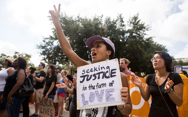 Ursula Walker rallies with Black Lives Matter Austin at the Texas State Capitol on Sept. 19, 2015. (AP/San Antonio Express-News/Carolyn Van Houten)