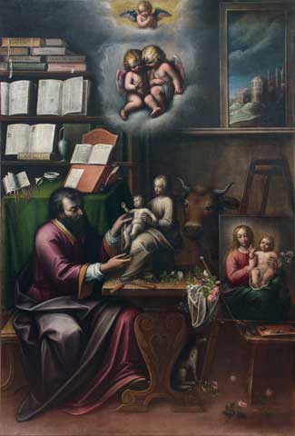 Orsola Maddalena Caccia, "St. Luke the Evangelist in the Studio" (circa 1625), Parrocchia Sant'Antonio di Padova, Moncalvo, Asti (Art courtesy of the National Museum of Women in the Arts)