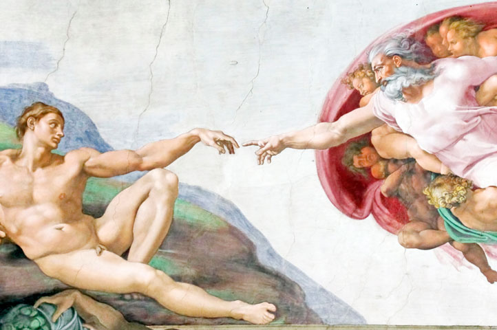 In Michelangelo's "Creation of Adam" fresco in the Sistine Chapel, we see God and Adam reaching out for each other, but although their fingers come close, they never quite touch. (Dreamstime)