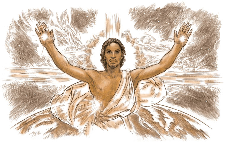 From The African-American Youth Bible, an llustration of Jesus' second coming based on Revelation 22:20 (© St. Mary's Press/Anthony VanArsdale)