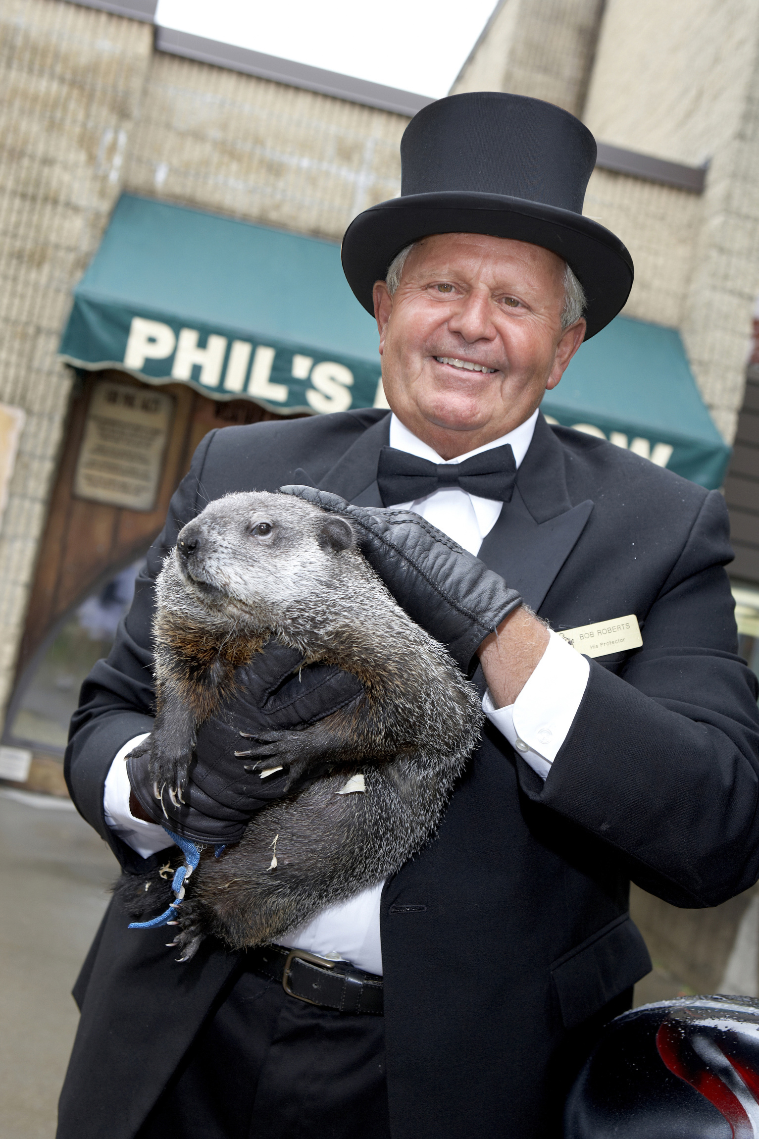 Bob Roberts holds a groundhog named Punxsutawney Phil in an undated photo in Punxsutawney, Pa. (CNS/Mark Fainstein)