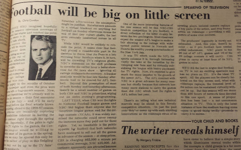 An early NCR column, "Speaking of Television," by Chris Condon. (Brian Roewe)