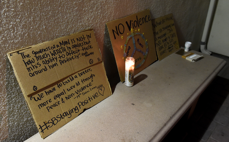 A memorial outside Our Lady of the Rosary Cathedral in San Bernardino, Calif., in memory of the victims killed in a mass shooting Dec. 2. (CNS/Jennifer Cappuccio Maher, Inland Valley Daily Bulletin)