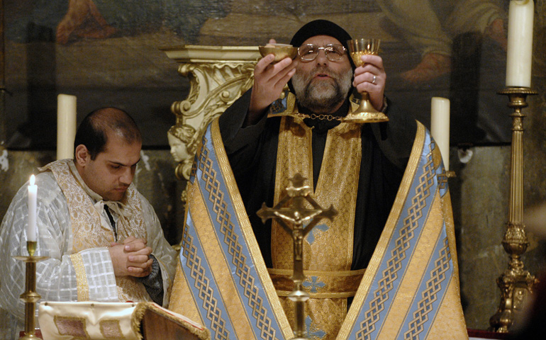 Jesuit Fr. Paolo Dall'Oglio, right, in 2008 (CNS/Catholic Press Photo/P. Razzo, CIRIC)