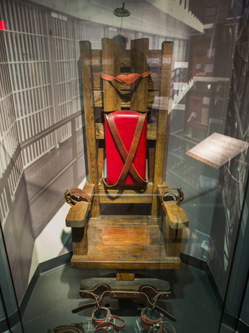 An electric chair that executed 125 men between 1916 and 1960 in Tennessee at the National Museum of Crime and Punishment in Washington (CNS/EPA/Jim Lo Scalzo)
