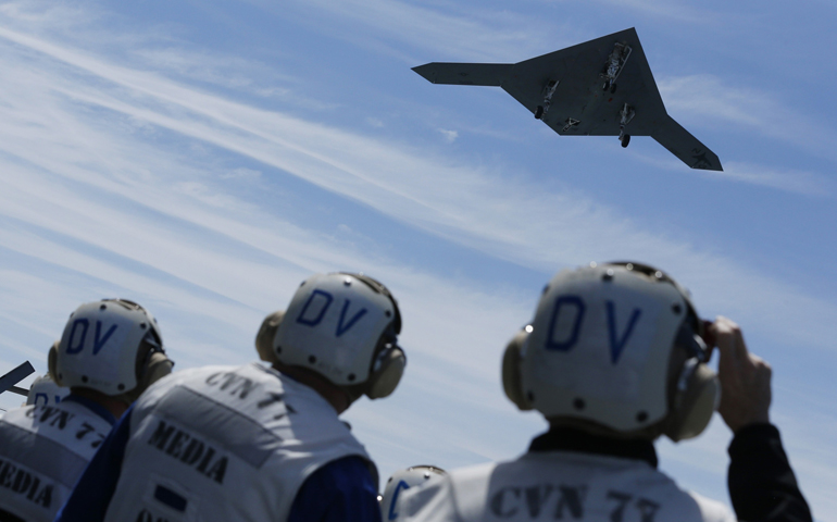 An X-47B pilotless drone combat aircraft launches in May (CNS/Reuters/Jason Reed)