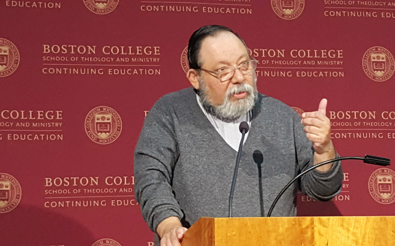 Fr. Carlos Maria Galli discussed the Latin American roots of the pope's pontificate April 4 at Boston College. (NCR/Tara García Mathewson)