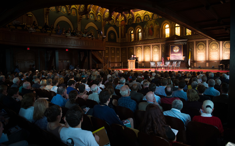 Hundreds gathered in Gaston Hall for a discussion on "The Francis Factor" on Tuesday at Georgetown University in Washington, D.C.