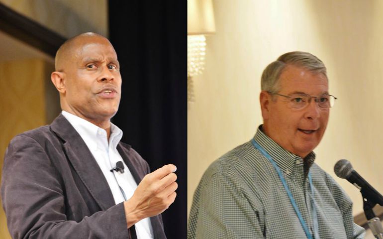 Fr. Bryan Massingale, left, and Bishop Gregory Hartmayer, right, addressed the Association of U.S. Catholic Priests in Atlanta, June 19-22. (Paul Leingang)