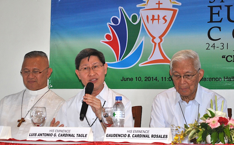 Cardinal Luis Antonio Tagle talks about the upcoming Synod of Bishops on the family at a press conference on the 2016 International Eucharistic Congress. (N.J. Viehland)