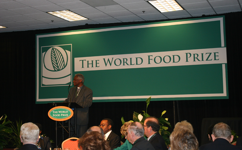 Cardinal Peter Turkson delivers the World Food Prize keynote luncheon address Oct. 17 in Des Moines, Iowa. (NCR photo/Megan Fincher)