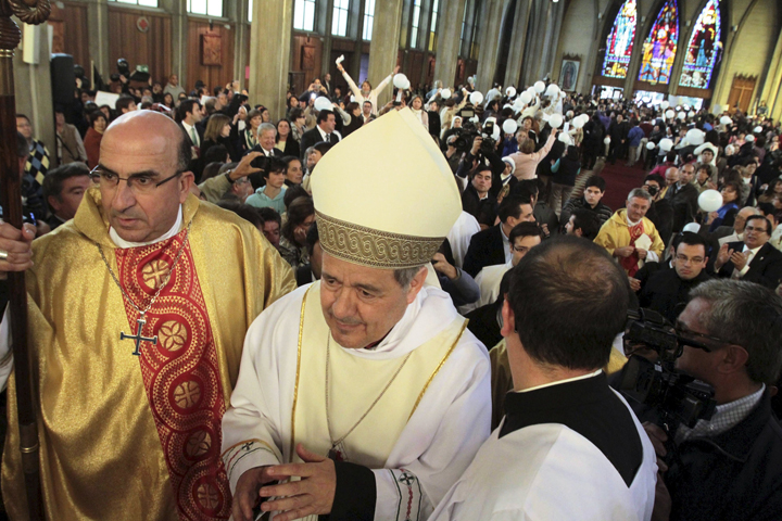 Bishop Juan Barros attends his first Mass at the Cathedral of St. Matthew in Osorno, Chile, March 21. (CNS photo/Carlos Gutierrez, Reuters)