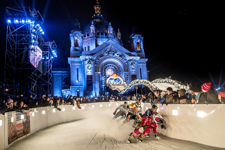 Skaters compete Jan. 24, 2015 during the 2015 Ice Cross Downhill World Championship at Red Bull Crashed Ice in Saint Paul. (Predrag Vuckovic/Red Bull Content Pool)
