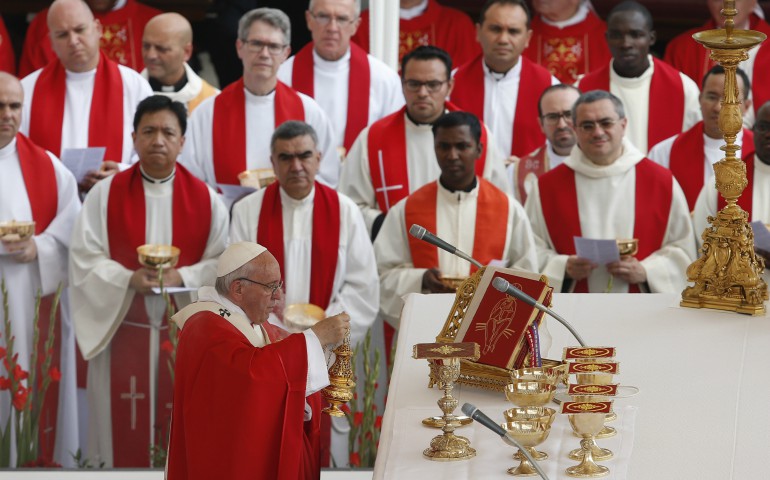 Pope Francis uses incense as he celebrates Mass marking the feast of Sts. Peter and Paul in St. Peter's Square at the Vatican June 29. (CNS photo/Paul Haring)