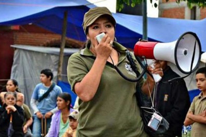Nestora Salgado Garcia speaks to members of the citizens' security unit she helped organize in Olinalá, state of Guerrero, Mexico. (Photo courtesy Freedom for Nestora Committee)