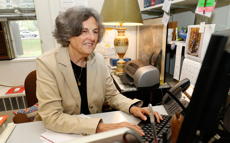 Phyllis Zagano is seen in her office Aug. 2. (CNS/Gregory A. Shemitz)