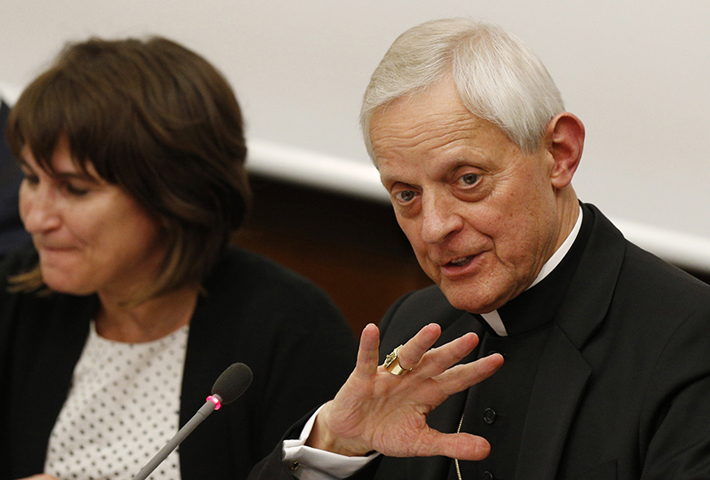 Cardinal Donald W. Wuerl of Washington speaks at a conference on climate change at the Pontifical University of the Holy Cross in Rome on May 20, 2015. (Paul Haring, courtesy Catholic News Service)