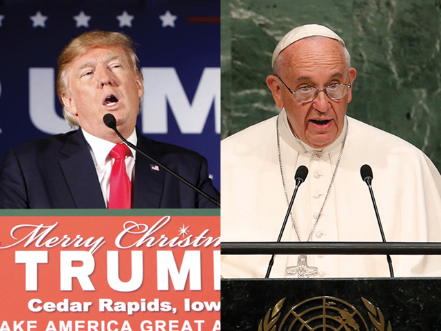 (Left) U.S. Republican presidential candidate Donald Trump (Reuters/Scott Morgan); (Right) Pope Francis (Reuters/Mike Segar)