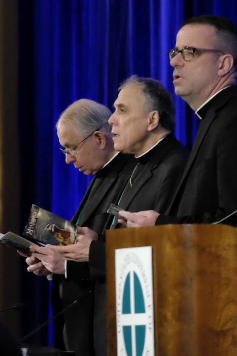 From left: Los Angeles Archbishop José Gomez, Galveston-Houston Cardinal Daniel DiNardo, and Msgr. J. Brian Bransfield, general secretary of the U.S. Conference of Catholic Bishops (CNS)