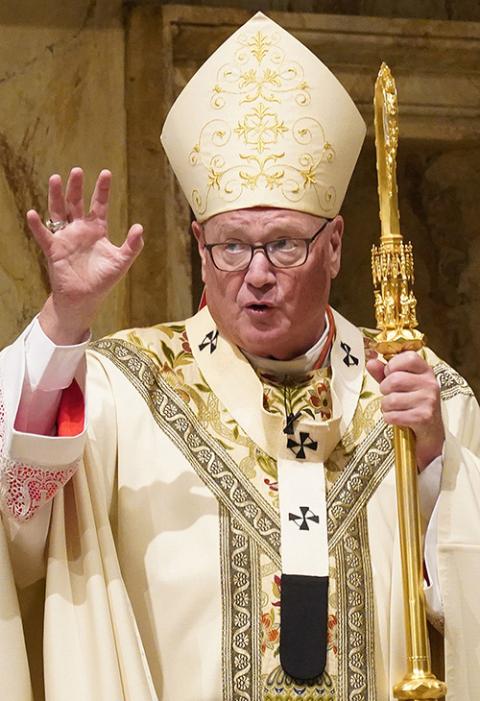 New York Cardinal Timothy Dolan imparts the final blessing during Mass Aug. 14 at St. James Cathedral Basilica in Brooklyn, New York. (CNS/Gregory A. Shemitz)