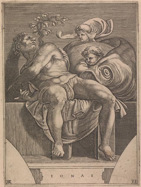 "The Prophet Jonah" (1550-1585) by Italian engraver Adamo Scultori (Artvee)
