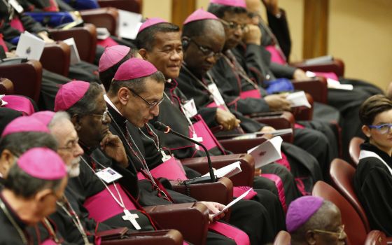 Bishop Frank J. Caggiano of Bridgeport, Conn., gives the homily during prayer at the start of a session of the Synod of Bishops on young people, the faith and vocational discernment at the Vatican Oct. 18. (CNS/Paul Haring)