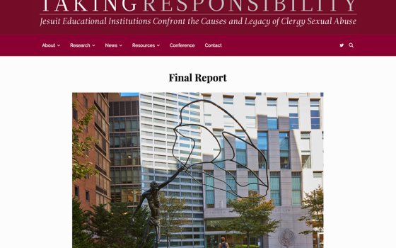 A screenshot displays the website for Fordham's "Taking Responsibility: Jesuit Educational Institutions Confront the Causes and Legacy of Clergy Sexual Abuse" project. A report released Jan. 26 summarizes the findings of 18 research projects to better understand clergy abuse. (NCR/takingresponsibility.ace.fordham.edu)