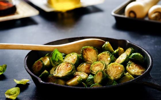 Brussels sprouts in a pan