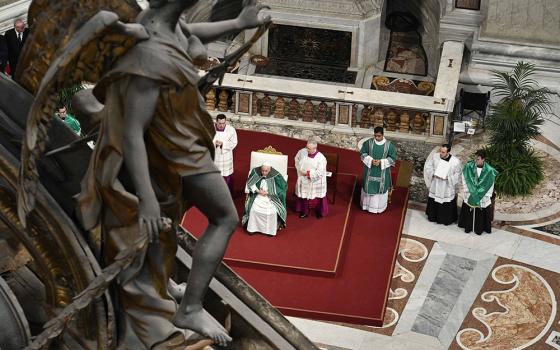Pope Francis presides at a Mass in St. Peter's Basilica at the Vatican Oct. 29, 2023, marking the conclusion of the first session of the Synod of Bishops on synodality. (CNS/Vatican Media)