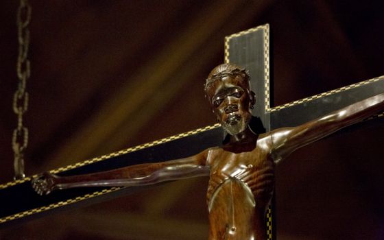 A crucifix featuring Jesus with African features is seen at Assumption Catholic Church in Washington. (CNS/Catholic Standard/Jaclyn Lippelmann)