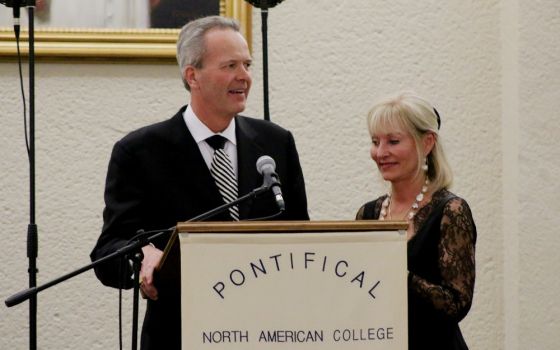 Tim and Steph Busch receive the Pontifical North American College Rector's Award in 2016. (Courtesy of Napa Institute)