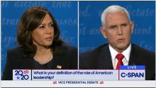 Sen. Kamala Harris and Vice President Mike Pence face off at the Oct. 7 vice presidential debate. (NCR screenshot)