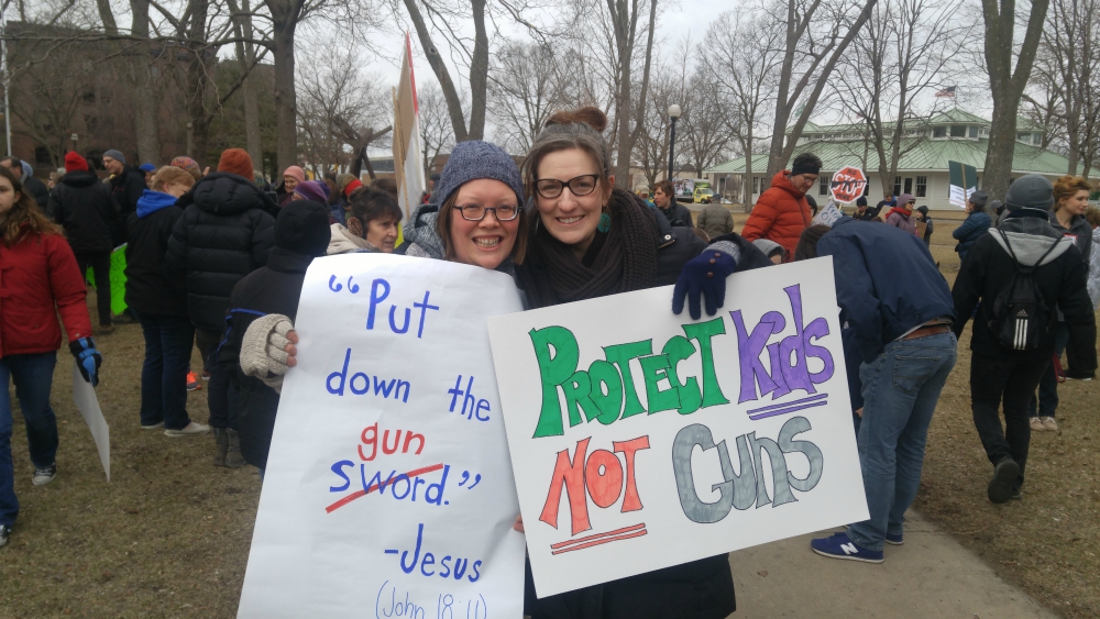 Sr. Julia Walsh, a Franciscan Sister of Perpetual Adoration, and Kate Parker, an affiliate with the congregation, join the March for Our Lives in La Crosse, Wisconsin. (Provided photo)