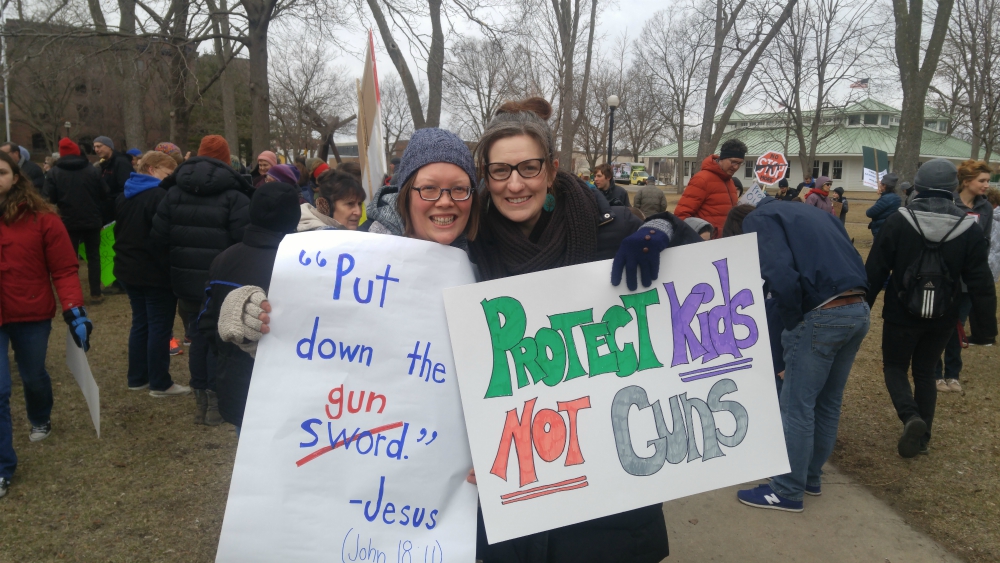 Sr. Julia Walsh, a Franciscan Sister of Perpetual Adoration, and Kate Parker, an affiliate with the congregation, join the March for Our Lives in La Crosse, Wisconsin. (Provided photo) Sr. Julia Walsh, a Franciscan Sister of Perpetual Adoration, and Kate Parker, an affiliate with the congregation, join the March for Our Lives in La Crosse, Wisconsin. (Provided photo)