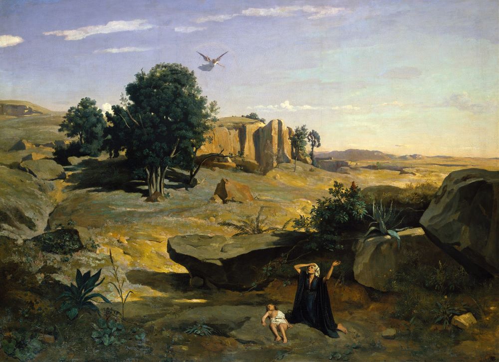 "Hagar in the Wilderness" (1835) bv Jean-Baptiste-Camille Corot (Artvee)