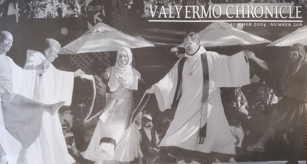 The image on the Summer 2004 Valyermo Chronicle captures some of the exuberance of the "47th Annual Fall Festival, An Arts and Crafts Festival in a Benedictine Monastery" with hundreds on the grounds enjoying music, visual arts, drama and dance.