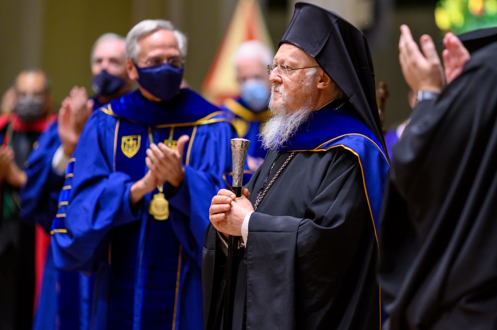 Ecumenical Patriarch Bartholomew received an honorary degree from the University of Notre Dame Oct. 28. (University of Notre Dame/Matt Cashore)
