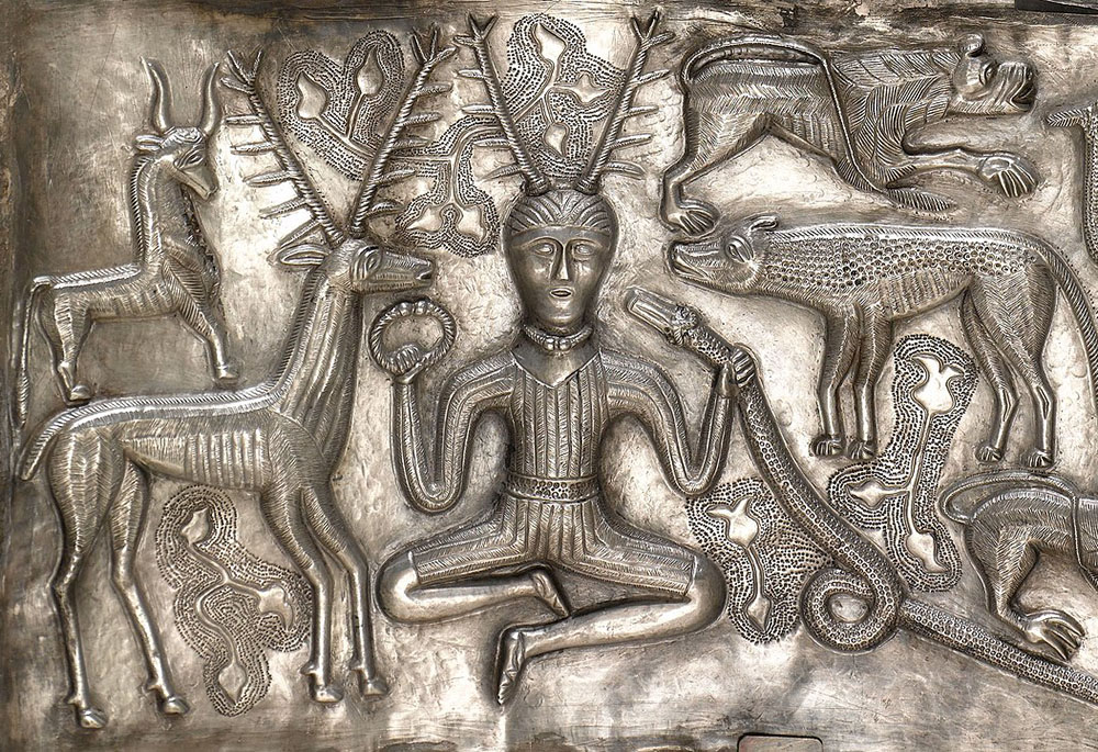 The Cernunnos-type antlered figure or horned god, on the Gundestrup Cauldron, on display, at the National Museum of Denmark in Copenhagen (Wikimedia Commons/Nationalmuseet, CC BY-SA 3.0) The Cernunnos-type antlered figure or horned god, on the Gundestrup Cauldron, on display, at the National Museum of Denmark in Copenhagen (Wikimedia Commons/Nationalmuseet, CC BY-SA 3.0)