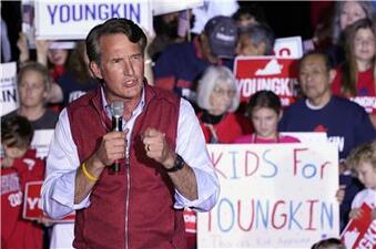 Republican gubernatorial candidate Glenn Youngkin speaks during a rally in Glen Allen, Va., Oct. 23. (AP/Steve Helber)