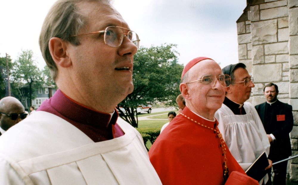 Chicago Cardinal Joseph Bernardin, who died in November 1996, is pictured that year (in red vestments) entering Holy Angeles Cathedral in Chicago. (CNS/Chicago Catholic/Karen Callaway)
