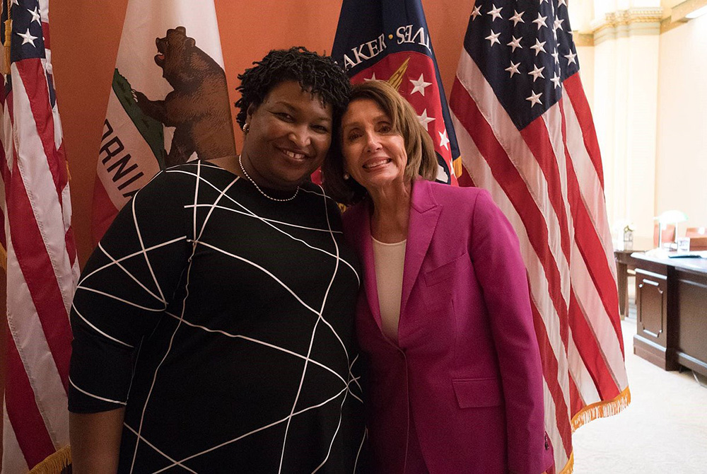 Stacey Abrams is pictured with House Speaker Nancy Pelosi, in a photo Pelosi tweeted Jan. 29, 2019, writing, "We are thrilled to have @StaceyAbrams deliver the Democratic Response to the State of the Union." Abrams delivered the response Feb 15, 2019, to Stacey Abrams is pictured with House Speaker Nancy Pelosi, in a photo Pelosi tweeted Jan. 29, 2019, writing, "We are thrilled to have @StaceyAbrams deliver the Democratic Response to the State of the Union." Abrams delivered the response Feb 15, 2019, to